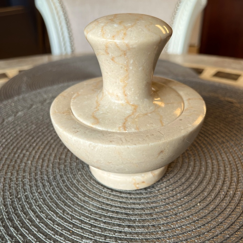 MARBLE MORTAR & PESTLE for grinding seeds and seasonings.